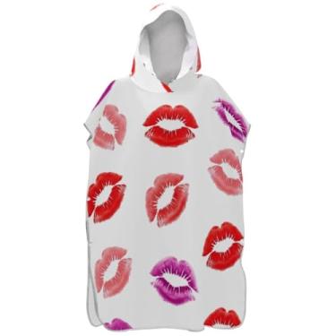 Imagem de Joisal Roupão de mudança branco com lábios vermelhos e rosa para adultos, poncho de surfe, plus size, masculino, feminino, com capuz, estampa de toalha de praia