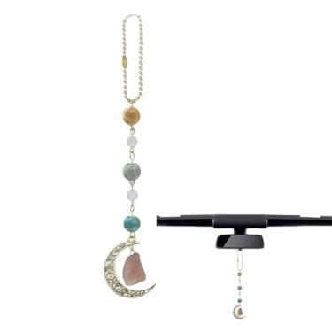 Imagem de YAFIYGI Acessórios de carro boho enfeite de pendurar lua cristal pingente de espelho retrovisor decoração boho para interior de carro bonito acessório de pingente de visão traseira para decoração