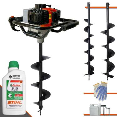 Imagem de Máquina Fura Terra Perfurador de Solo Vant VPS52 À Gasolina 2T 52cc 6.500rpm 2HP + Brocas 80x10cm, 80x15cm e 80x20cm + EXTRA 1 ÓLEO STIHL