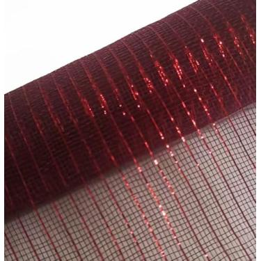 Imagem de Fita de malha 10 polegadas x 30 pés fita de malha decorativa metálica (clarete + folha vermelha)