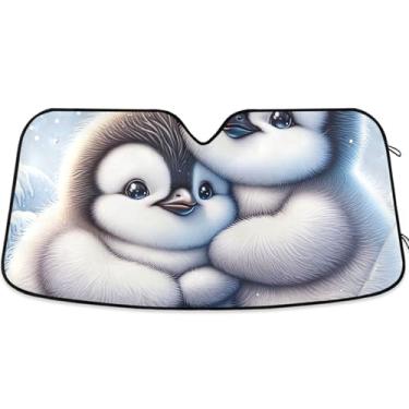 Imagem de Toldo de sol personalizado com pinguins de animais fofos para para-brisas de carro, engraçado, dobrável, para janelas dianteiras, floral, retrátil M, 139,7 x 70,1 cm