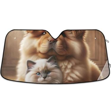Imagem de Guarda-sol personalizado Chow Chow Cachorro Gatinho Gatinho Bonito para Carro Para-brisa Engraçado Dobrável Carros Persianas para Janelas Frontais Automotivo Floral M, 139.7 cm x 70.1 cm