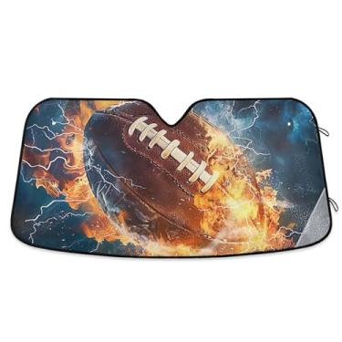 Imagem de Guarda-sol de fogo de bola de futebol americano personalizado para para-brisa de carro pára-brisa automotivo dobrável pára-brisas animal floral M, 139,7 cm x 70,1 cm