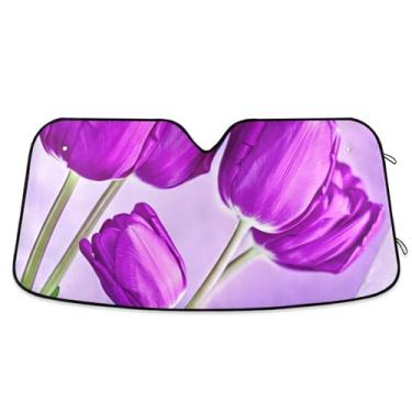 Imagem de Toldo de sol vibrante roxo claro para para-brisa de carro bonito dobrável automotivo para-brisa pára-brisa animal floral retrátil S, 134,6 cm x 59,7 cm