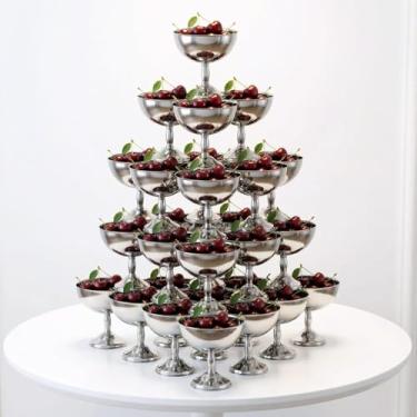 Imagem de Yiyiring 30 tigelas de sorvete de aço inoxidável de 236 ml, tigelas de sobremesa, copos, reutilizáveis, prata, redondo, pés, iogurte, lanche, doces, tigela fofa para salada, pudim de frutas, Natal