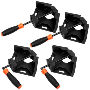 Imagem de DIKTALK Pacote com 4 braçadeiras de ângulo reto | Mandíbula giratória de alumínio autoajustável e alça dobrável | Grampos de canto para marcenaria, soldagem e fixação de gangues
