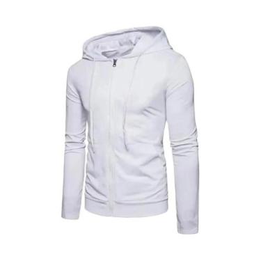 Imagem de Moletom masculino de lã com zíper solto casual com capuz para primaver