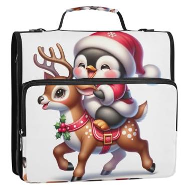 Imagem de Fichários básicos de 3 cm com 3 anéis resistentes pinguim rena de Natal organizador de fichário portfólio e estojo para pasta de anel com alça bolsa escolar