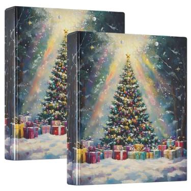 Imagem de Presentes de árvore de Natal coloridos personalizados, 3 fichários de 3 cm, 200 folhas, caderno, anel redondo, fichário de escritório, 31,5 x 27 x 6 cm, pacote com 2