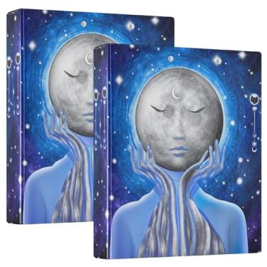 Imagem de Fichário feminino azul lua 3 anéis 1,5 polegada comporta 200 folhas fofas 3 pastas de anel redondo fichário de apresentação, 31,5 x 27 x 6 cm, 1 pacote