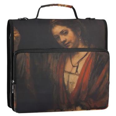 Imagem de Rembrandt Prints, fichário feminino, 3 anéis, organizador de fichário com zíper, bolsa com alça para escola, básico, suporte para 500 folhas