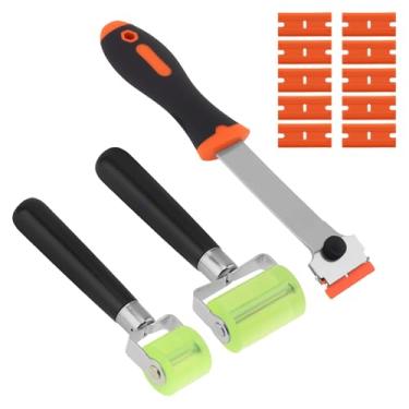 Imagem de ePathChina Raspador de cabo longo e conjunto de rolos de roda de amortecimento de som, raspador de lâmina de barbear com rolos de roda de 2 tamanhos, kit de ferramentas de cuidados com carro para