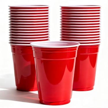 Imagem de WhalePassing Copos de festa de plástico descartáveis, vermelho, 340 g, 100 unidades, copos de festa para grandes reuniões, piqueniques, churrasco, aniversários e mais