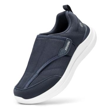 Imagem de FitVille Sapatos masculinos para diabéticos, alívio da dor, inchaço, alça ajustável para pés sensíveis, conforto o dia todo para caminhadas e trabalho, EasyTop Pro V2, Azul royal, 11 Wide