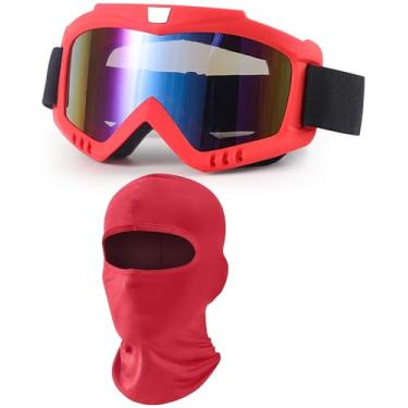Imagem de immoono Óculos de corrida Dirt Bike com balaclava, motocicleta, quadriciclo, equitação, esqui, óculos de corrida à prova de vento (armação vermelha, lentes coloridas)