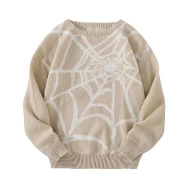 Imagem de Suéter Casual De Tricô Com Padrão De Teia De Aranha Para Homens, Gola 