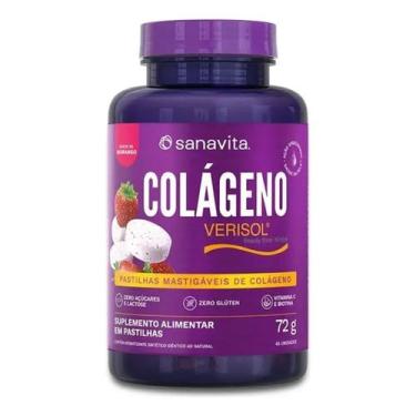 Imagem de Colágeno Pastilhas Mastigáveis Sabor Morango 72g Sanavita