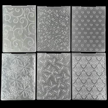 Imagem de 6 peças de plástico em relevo pasta modelo amor estrelas e flores textura tamanho A6 para fazer cartões, faça você mesmo, scrapbooking, papel, artesanato, artesanato, scrapbook, arte, decoração