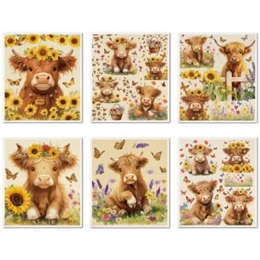 Imagem de CREATCABIN Panos de prato suecos para cozinha 6 peças de vaca floral panos de prato suecos reutilizáveis laváveis absorventes panos de pano de esponja de limpeza de celulose sem odor para gado de mesa