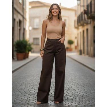 Imagem de Calça Wide Leg Sarja Feminina Cintura Alta Modeladora - Dixon Jeans, M