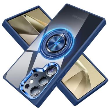 Imagem de JUNAUTTB Capa para Samsung Galaxy S24 Ultra compatível com magnético, com suporte de anel, capa rígida transparente à prova de arranhões, capa de telefone com suporte de 6,8 polegadas, azul escuro