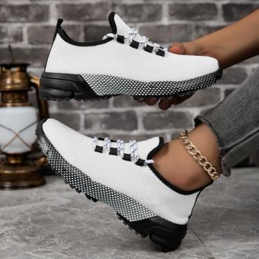 Imagem de Tênis de corrida esportivo feminino; tênis de corrida para sala de fitness; tênis de lazer, Branco, 36