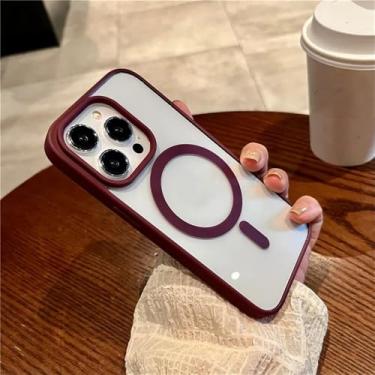 Imagem de Capa transparente fina para iPhone 16, 15, 14, 13, 12, 11 Pro Max com carregamento sem fio magnético, cor vermelho ameixa, compatível com iPhone 17.