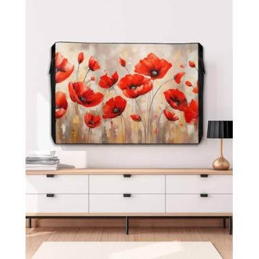 Imagem de Capa de TV Spring Outdoor para tela plana externa, flor de papoula vermelha 600D espessa, impermeável, à prova de intempéries, protetor de tela de TV ao ar livre com zíper para telas planas de 152 a
