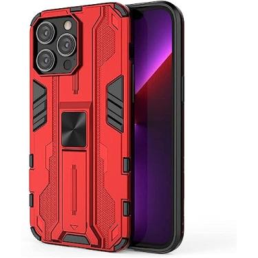 Imagem de ONECMN Capa para iPhone 14/14 Pro/14 Pro Max/14 Plus, capa de metal com função de suporte, proteção resistente grau militar à prova de choque, à prova de poeira, anti-impressão digital protetora (cor: vermelho, tamanho: 14