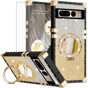 Imagem de Asuwish Capa de celular magnética para Google Pixel 7 Pro 5G com protetor de tela de vidro temperado e anel espelhado com glitter brilhante suporte rígido Pixel7Pro Pixel7 XL Seven 7Pro 6.7 mulheres