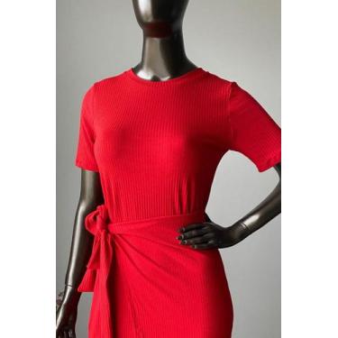 Imagem de Vestido Canelado Maike Feminino Lamour, M, Vermelho sangue