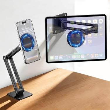 Imagem de CloudValley Suporte de parede magnético para iPad, suporte de parede extensível de alumínio, [360° multi-ângulo ajustável e dobrável] para iPad Pro/Air/Mini, Galaxy Tab, telefones e tablets de 4,7 a