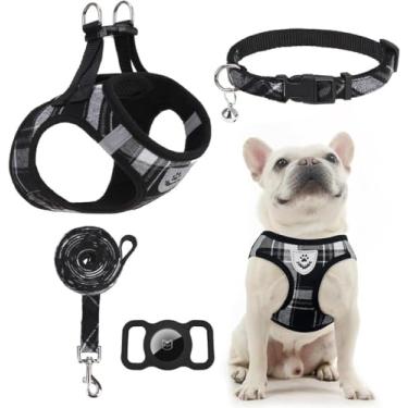 Imagem de EXPAWLORER Peitoral xadrez clássico para filhotes - coleira e coleira para cachorro - malha macia acolchoada ajustável para cães pequenos, sem puxão, à prova de fuga refletiva para caminhadas ao ar