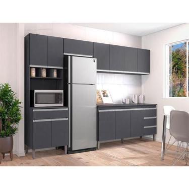 Imagem de Cozinha com Balcão e Tampo 160 cm Andréia Ambiente Cinza Fosco - AJL -