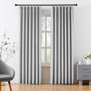 Imagem de Cortinas de textura de linho cinza para sala de estar, quarto, plissadas, 203 cm de comprimento, semitransparentes, conjunto de 2 painéis para privacidade de fazenda, filtragem de luz, cortinas