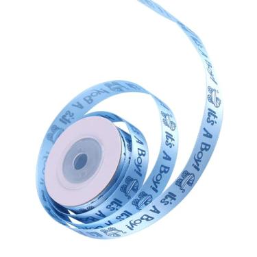 Imagem de Naroote Fita Mancha para Presente de Batismo de chá de bebê para Laços de Cabelo, Decoração de Bolo, Rosa Azul 10 Jardas/rolo de Fita de Poliéster para Decoração de Festa de chá de bebê Menino e Menina (Azul)