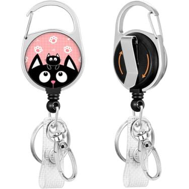 Imagem de Porta-clipes retráteis para crachá de gato fofo para pendurar chaveiro de nome de cartão de identificação