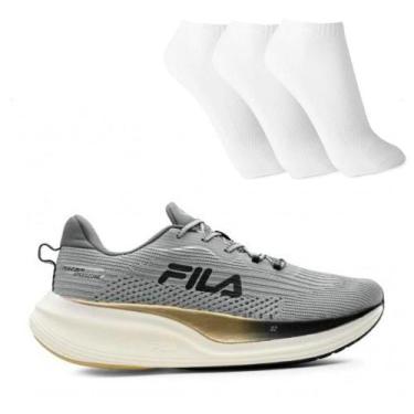 Imagem de Tênis Fila Racer Speedzone Masculino + 3 Pares de Meias, Cinza, Dourad