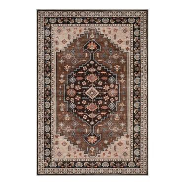 Imagem de Tangsoo Tapete vintage 12 x 18 cm para sala de estar, tapete antiderrapante macio marrom/bege para área interna