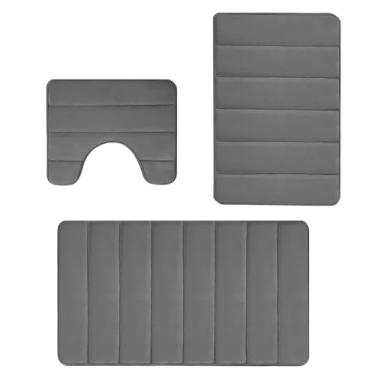Imagem de Conjunto de tapete de banheiro antiderrapante, conjunto de tapete de banheiro lavável - Conjunto de tapete de banho 3X para banheiro antiderrapante,Tapete absorvente quadrado do banheiro da esponja da