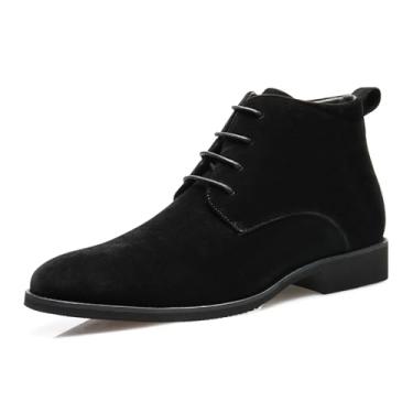 Imagem de Chelsea Botas masculinas de camurça, couro PU, cano baixo, botas casuais e formais, botas Oxford com cadarço e bico fino para homens, Preto, 40