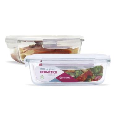 Imagem de Kit Conjunto 2 Potes Vidro Hermético Tampa Plástico Marmita Mantimento