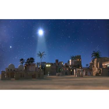 Imagem de Cenário de presépio estrela de Natal noite manjedoura de Natal fotografia fundo Jesus Cristo Belém cidade vila fundo estrela de belém decoração de pano de fundo igreja religiosa 2,4 x 1,8 m