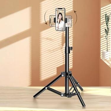 Imagem de Tripé de viagem com bastão de selfie, suporte de mesa dobrável com cabeça omnidirecional de 360° e grampo de uma mão, bastão de selfie extensível para iPhone, tripé para gravação de vídeo, criação de