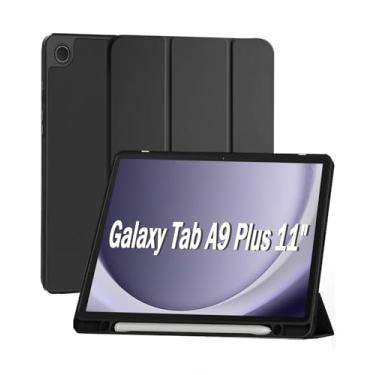 Imagem de Capa Tablet para Samsung Galaxy Tab A9+ Plus 11 Polegadas 2023 Capinha com Compartimento para Caneta Stylus Três Dobras Case Traseira em TPU Macio Função de Ativação/Suspensão Automática - Preto