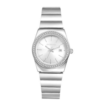 Imagem de OIDEA Relógios femininos dourados: Relógio de pulso moderno com mostrador redondo analógico de quartzo com pulseira de aço inoxidável destacável dia data luminoso negócios feminino, Prata