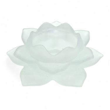 Imagem de Porta Velas Flor de Lótus Vidro Branco Fosco Delicado 12 cm