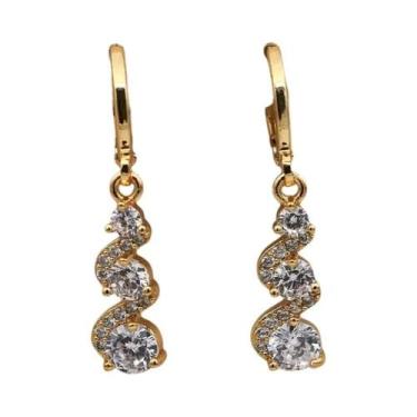 Imagem de Brincos Pendentes Vintage De Pedra Verde Banhados a Ouro 14k Joias Ele