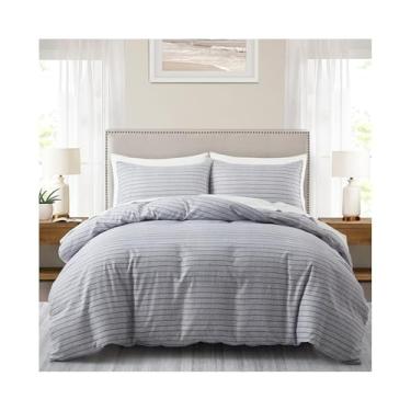Imagem de Conjunto de capa de edredom listrado cinza, 2/3 peças, respirável, microfibra, reversível, capa de edredom (casal da UE (200 x 200 cm))