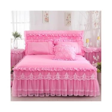 Imagem de Conjunto de cama de renda com babados e princesa chique, 1 colcha de renda com 2 fronhas (rosa, Queen 180 x 200 cm, 3 peças)